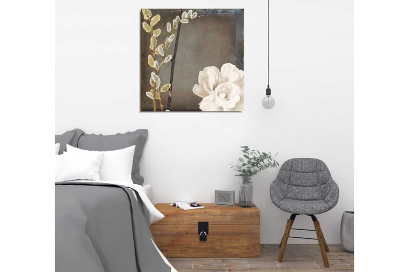 Canvastavla 45x45 cm - Vacker komposition av blommor och kvistar - Vit / Grå / Beige - Inredning & dekor - Tavlor & konst - Canvastavla