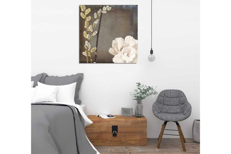 Canvastavla 45x45 cm - Vacker komposition av blommor och kvistar - Vit / Grå / Beige - Inredning & dekor - Tavlor & konst - Canvastavla