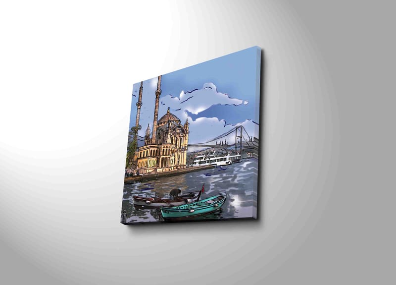 Canvastavla 45x45 cm - Vacker vy av en historisk moské vid vattnet med båtar i förgrunden - Blå / Beige / Grön - Inredning & dekor - Tavlor & konst - Canvastavla