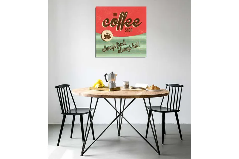 Canvastavla 45x45 cm - Vintage skylt för ett kafé med text och kaffekopp - Röd / Grön / Brun - Inredning & dekor - Tavlor & konst - Canvastavla