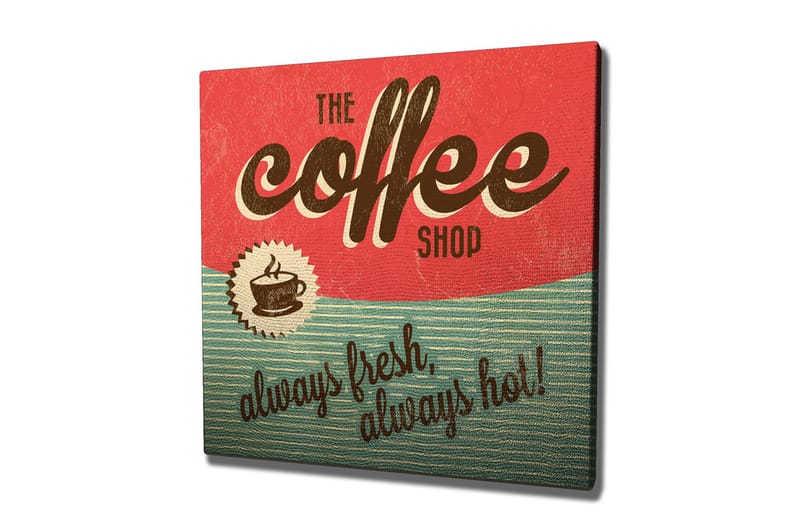 Canvastavla 45x45 cm - Vintage skylt för ett kafé med text och kaffekopp - Röd / Grön / Brun - Inredning & dekor - Tavlor & konst - Canvastavla