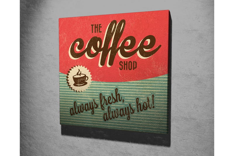 Canvastavla 45x45 cm - Vintage skylt för ett kafé med text och kaffekopp - Röd / Grön / Brun - Inredning & dekor - Tavlor & konst - Canvastavla