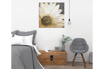 Canvastavla 45x45 cm - Vit blomma med svart mittpunkt och guldiga detaljer - Vit / Svart / Guld - Inredning & dekor - Tavlor & konst - Canvastavla