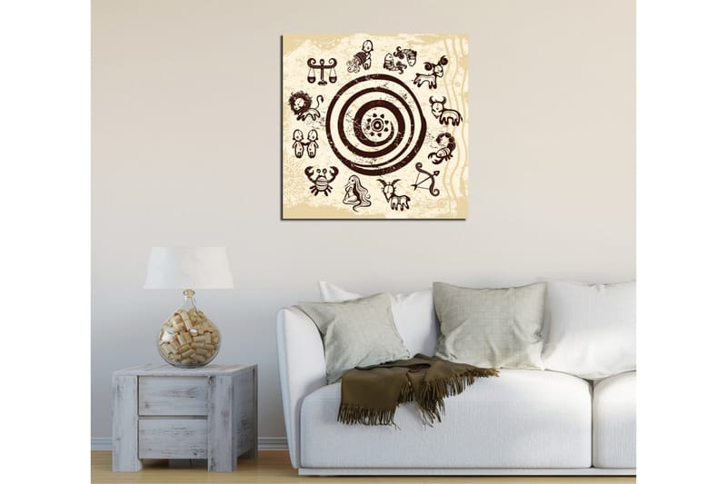 Canvastavla 45x45 cm - Zodiactecken i en cirkulär komposition - Mörkbrun / Beige - Inredning & dekor - Tavlor & konst - Canvastavla
