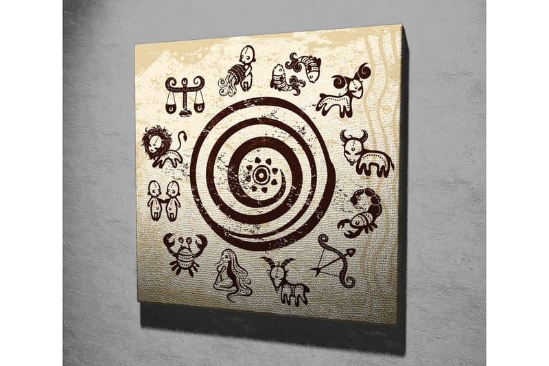 Canvastavla 45x45 cm - Zodiactecken i en cirkulär komposition - Mörkbrun / Beige - Inredning & dekor - Tavlor & konst - Canvastavla