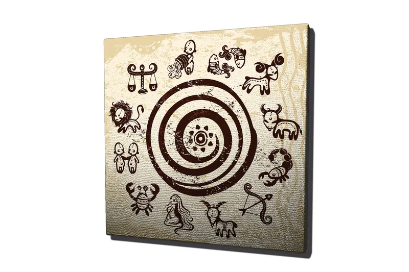 Canvastavla 45x45 cm - Zodiactecken i en cirkulär komposition - Mörkbrun / Beige - Inredning & dekor - Tavlor & konst - Canvastavla