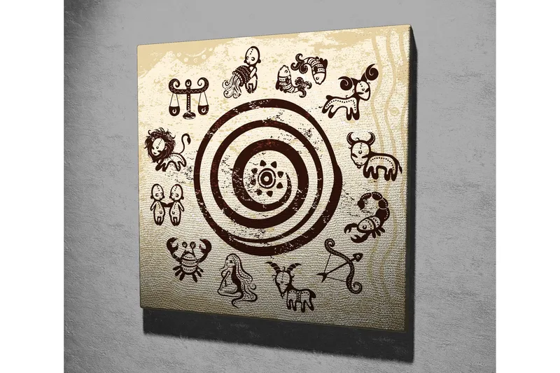 Canvastavla 45x45 cm - Zodiactecken i en cirkulär komposition - Mörkbrun / Beige - Inredning & dekor - Tavlor & konst - Canvastavla