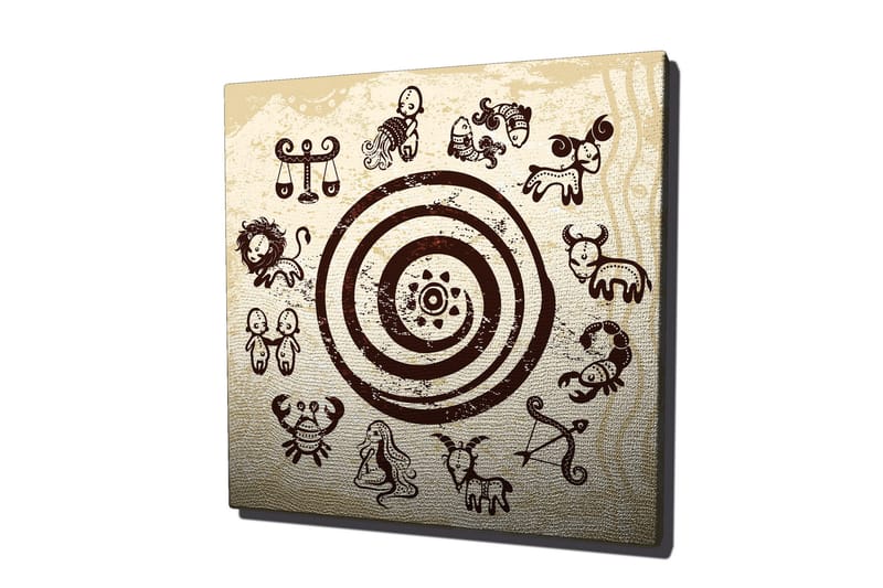 Canvastavla 45x45 cm - Zodiactecken i en cirkulär komposition - Mörkbrun / Beige - Inredning & dekor - Tavlor & konst - Canvastavla