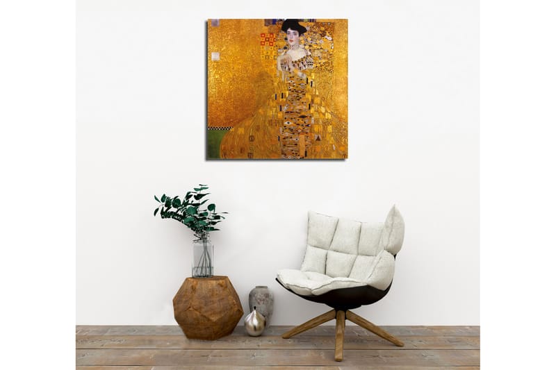 Canvastavla 45x45 cm - Porträtt av en kvinna i en gyllene klänning med dekorativa mönster - Guld / Svart / Vit - Inredning & dekor - Tavlor & konst - Canvastavla