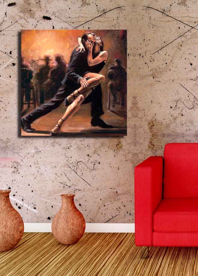 Canvastavla 45x45 cm - Passionerad tango mellan två dansare - Mörkröd / Svart / Beige - Inredning & dekor - Tavlor & konst - Canvastavla