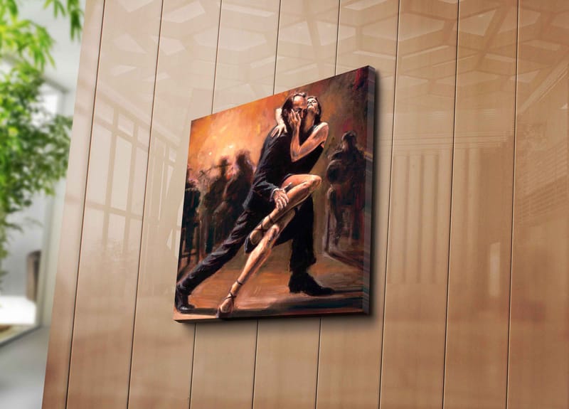 Canvastavla 45x45 cm - Passionerad tango mellan två dansare - Mörkröd / Svart / Beige - Inredning & dekor - Tavlor & konst - Canvastavla