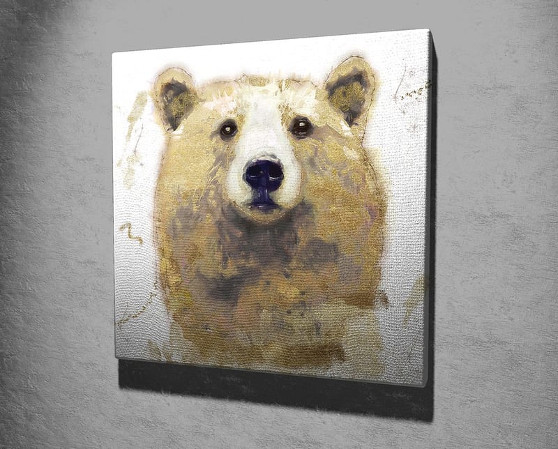 Canvastavla 45x45 cm - Porträtt av en björn med mjuka penseldrag - Beige / Brun / Vit - Inredning & dekor - Tavlor & konst - Canvastavla