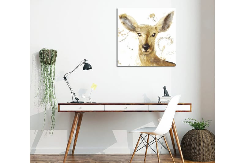 Canvastavla 45x45 cm - Porträtt av en hjort med mjuka drag och guldiga inslag - Guld / Beige / Brun - Inredning & dekor - Tavlor & konst - Canvastavla