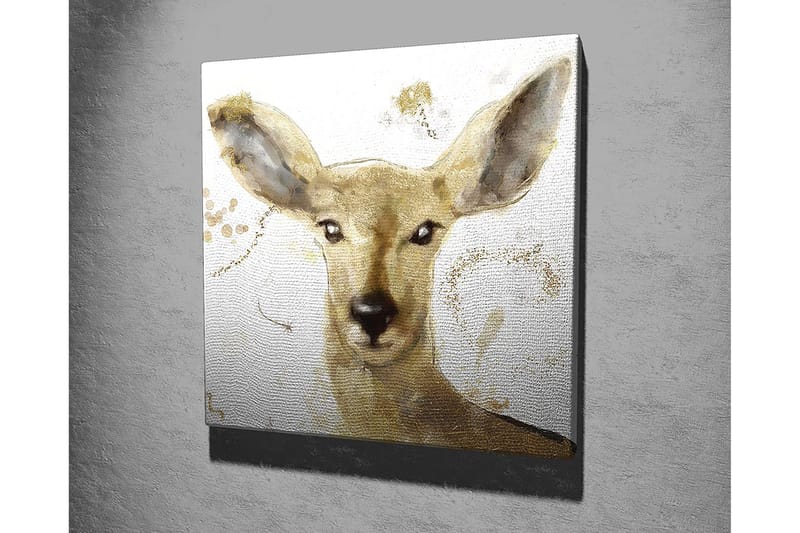 Canvastavla 45x45 cm - Porträtt av en hjort med mjuka drag och guldiga inslag - Guld / Beige / Brun - Inredning & dekor - Tavlor & konst - Canvastavla