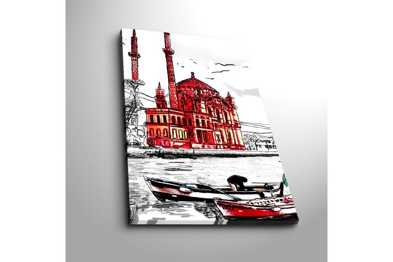 Canvastavla 45x70 cm - Imponerande moské med röda detaljer vid vattnet - Röd / Svart / Vit - Inredning & dekor - Tavlor & konst - Canvastavla