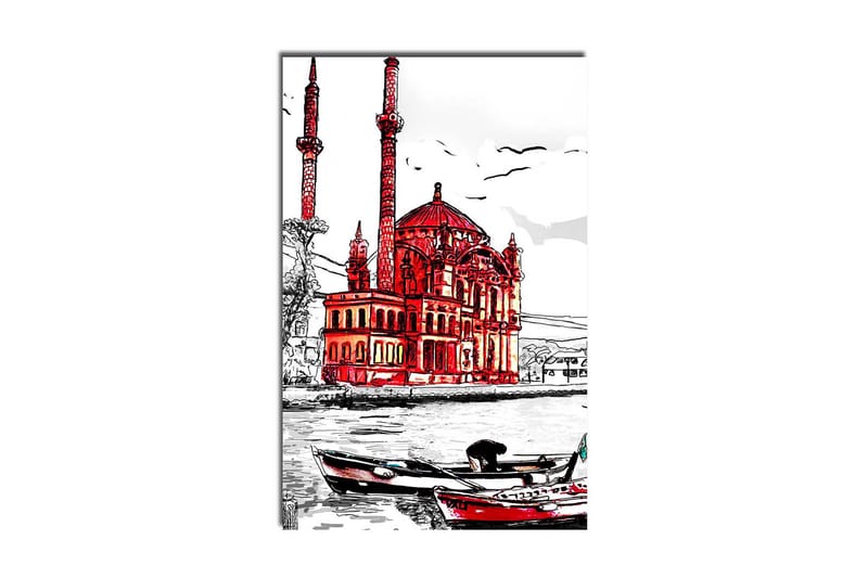 Canvastavla 45x70 cm - Imponerande moské med röda detaljer vid vattnet - Röd / Svart / Vit - Inredning & dekor - Tavlor & konst - Canvastavla