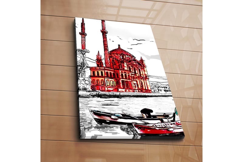 Canvastavla 45x70 cm - Imponerande moské med röda detaljer vid vattnet - Röd / Svart / Vit - Inredning & dekor - Tavlor & konst - Canvastavla