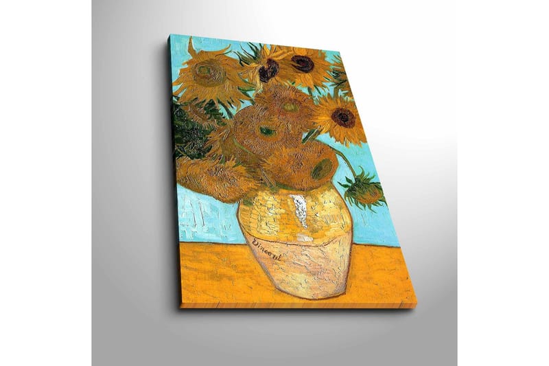 Canvastavla 45x70 cm - Soliga solrosor i en vas med en ljus bakgrund - Gult / Grönt / Brunt - Inredning & dekor - Tavlor & konst - Canvastavla