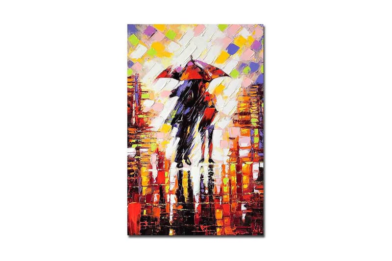 Canvastavla 45x70 cm - Par med paraplyer i regnig stadsmiljö - Röd / Svart / Orange - Inredning & dekor - Tavlor & konst - Canvastavla