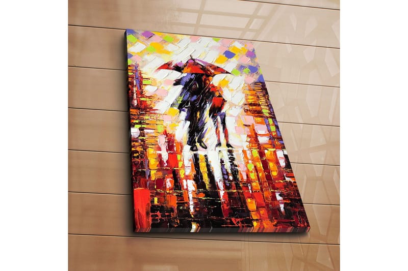 Canvastavla 45x70 cm - Par med paraplyer i regnig stadsmiljö - Röd / Svart / Orange - Inredning & dekor - Tavlor & konst - Canvastavla
