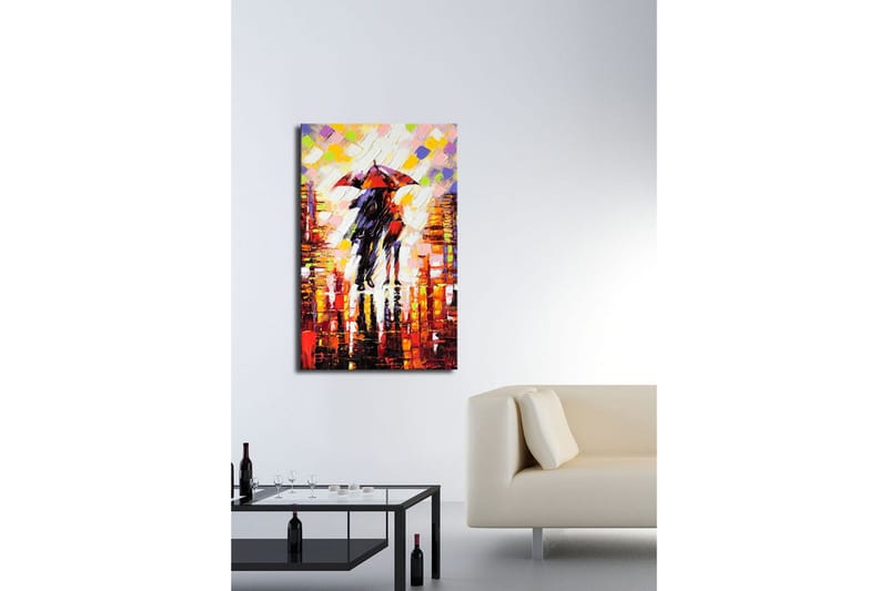 Canvastavla 45x70 cm - Par med paraplyer i regnig stadsmiljö - Röd / Svart / Orange - Inredning & dekor - Tavlor & konst - Canvastavla