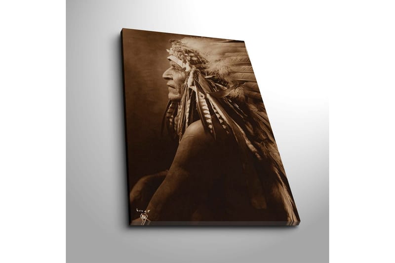 Canvastavla 45x70 cm - Porträtt av en indianhövding med fjädrar i håret - Brun / Beige / Svart - Inredning & dekor - Tavlor & konst - Canvastavla