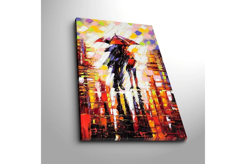 Canvastavla 45x70 cm - Par med paraplyer i regnig stadsmiljö - Röd / Svart / Orange - Inredning & dekor - Tavlor & konst - Canvastavla