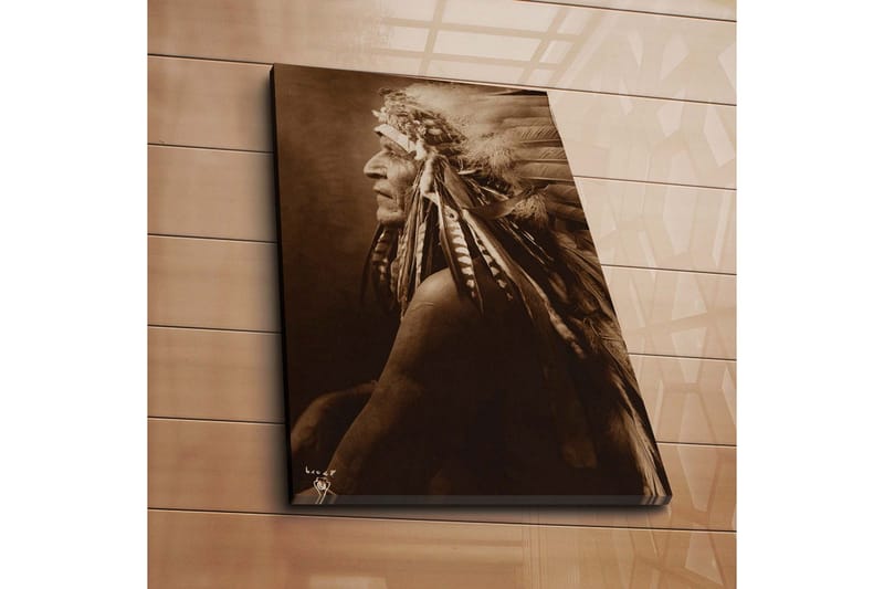 Canvastavla 45x70 cm - Porträtt av en indianhövding med fjädrar i håret - Brun / Beige / Svart - Inredning & dekor - Tavlor & konst - Canvastavla