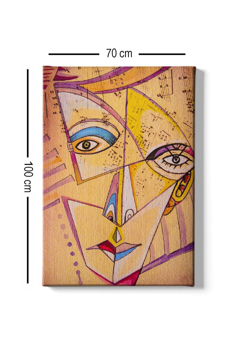 Canvastavla 70x100 cm - Abstrakt ansikte med geometriska former och starka färger - Gul / Blå / Rosa - Inredning & dekor - Tavlor & konst - Canvastavla