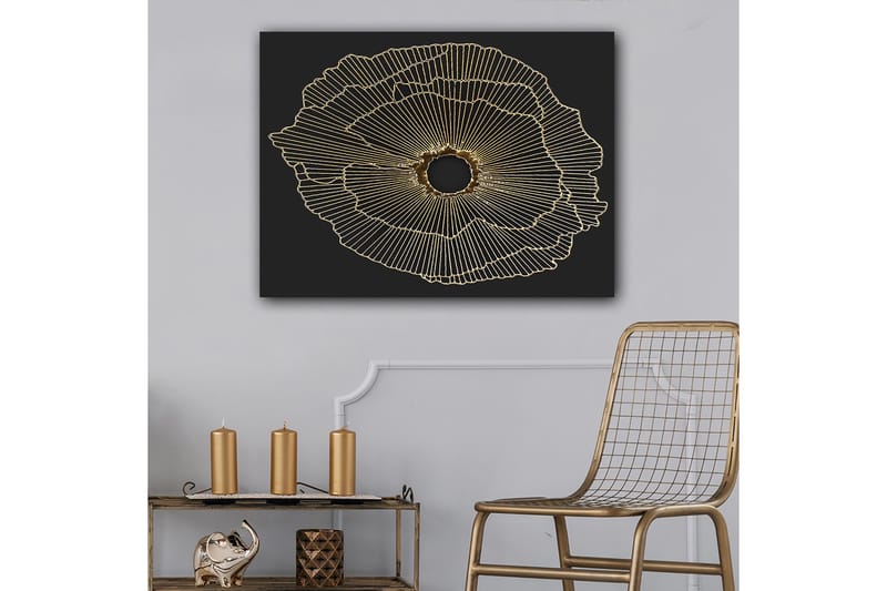 Canvastavla 70x100 cm - Abstrakt blomma med guldlinjer på svart bakgrund - Guld / Svart - Inredning & dekor - Tavlor & konst - Canvastavla