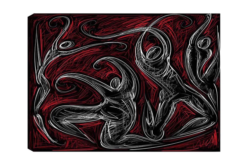 Canvastavla 70x100 cm - Abstrakt dans med dynamiska figurer som uttrycker rörelse och energi - Röd / Svart / Vit - Inredning & dekor - Tavlor & konst - Canvastavla