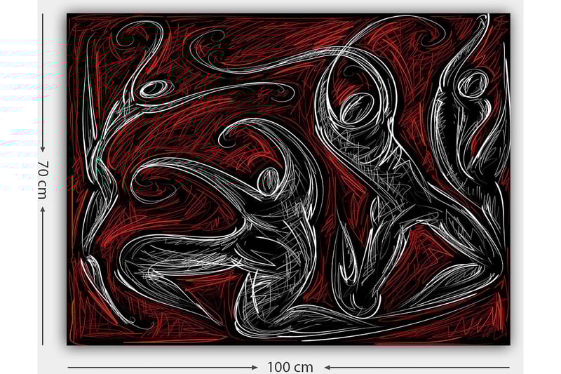 Canvastavla 70x100 cm - Abstrakt dans med dynamiska figurer som uttrycker rörelse och energi - Röd / Svart / Vit - Inredning & dekor - Tavlor & konst - Canvastavla