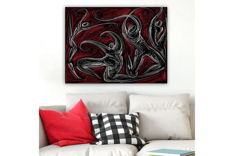 Canvastavla 70x100 cm - Abstrakt dans med dynamiska figurer som uttrycker rörelse och energi - Röd / Svart / Vit - Inredning & dekor - Tavlor & konst - Canvastavla