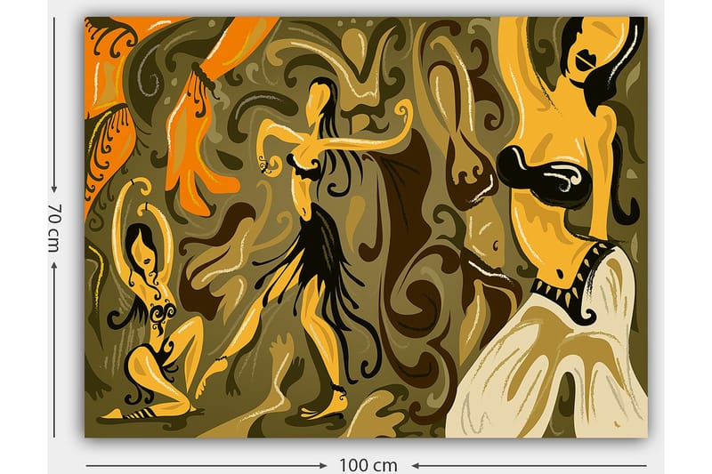 Canvastavla 70x100 cm - Abstrakt dansmotiv med kvinnliga figurer i livfulla poser - Guld / Brun / Olivgrön - Inredning & dekor - Tavlor & konst - Canvastavla