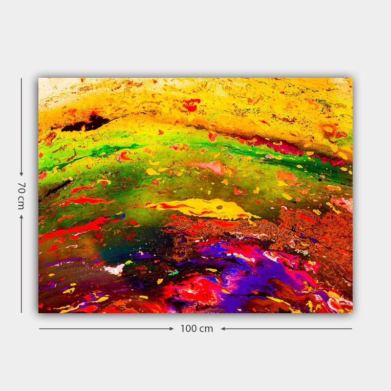 Canvastavla 70x100 cm - Abstrakt färgexplosion med dynamiska mönster och livliga nyanser - Gult / Grönt / Rött - Inredning & dekor - Tavlor & konst - Canvastavla