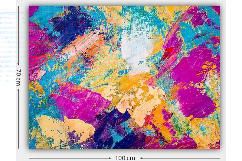 Canvastavla 70x100 cm - Abstrakt färgexplosion med livfulla nyanser som skapar en dynamisk känsla - Turkos / Lila / Orange - Inredning & dekor - Tavlor & konst - Canvastavla