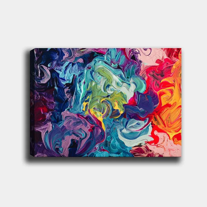 Canvastavla 70x100 cm - Abstrakt färgexplosion med virvlande mönster och dynamiska former, Blå / Grön / Röd