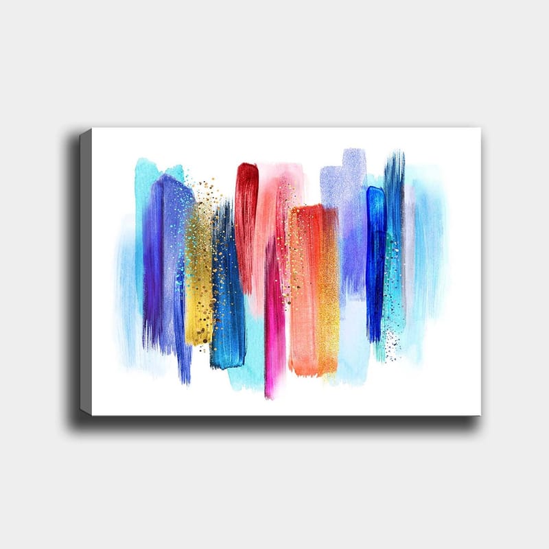 Canvastavla 70x100 cm - Abstrakt färgspel med vertikala penseldrag i livliga nyanser - Blå / Röd / Rosa - Inredning & dekor - Tavlor & konst - Canvastavla