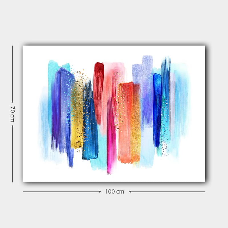 Canvastavla 70x100 cm - Abstrakt färgspel med vertikala penseldrag i livliga nyanser - Blå / Röd / Rosa - Inredning & dekor - Tavlor & konst - Canvastavla