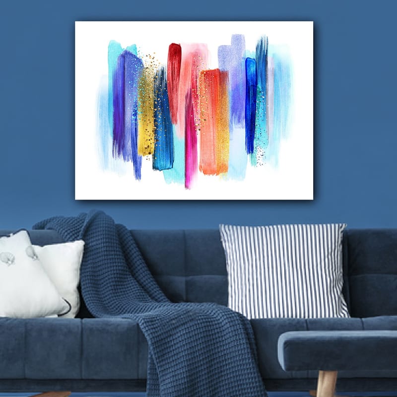 Canvastavla 70x100 cm - Abstrakt färgspel med vertikala penseldrag i livliga nyanser - Blå / Röd / Rosa - Inredning & dekor - Tavlor & konst - Canvastavla