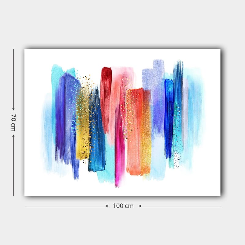 Canvastavla 70x100 cm - Abstrakt färgspel med vertikala penseldrag i livliga nyanser - Blå / Röd / Rosa - Inredning & dekor - Tavlor & konst - Canvastavla