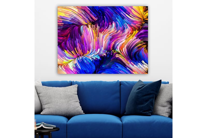 Canvastavla 70x100 cm - Abstrakt färgsprakande komposition med svepande linjer och former - Lila / Blå / Gul - Inredning & dekor - Tavlor & konst - Canvastavla