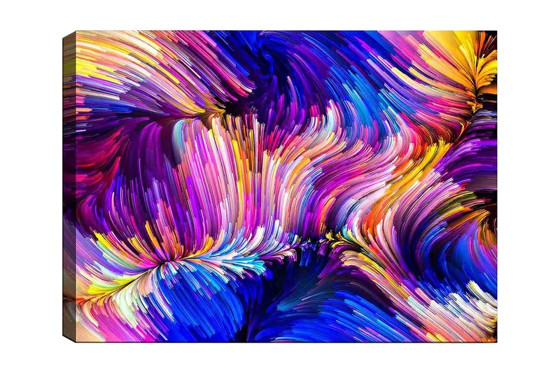 Canvastavla 70x100 cm - Abstrakt färgsprakande komposition med svepande linjer och former - Lila / Blå / Gul - Inredning & dekor - Tavlor & konst - Canvastavla