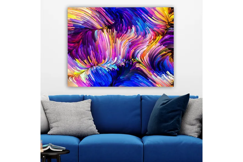 Canvastavla 70x100 cm - Abstrakt färgsprakande komposition med svepande linjer och former - Lila / Blå / Gul - Inredning & dekor - Tavlor & konst - Canvastavla