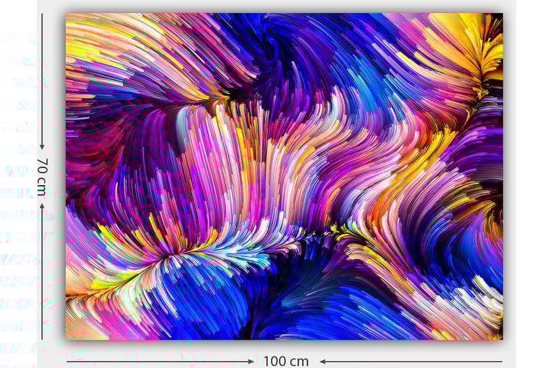 Canvastavla 70x100 cm - Abstrakt färgsprakande komposition med svepande linjer och former - Lila / Blå / Gul - Inredning & dekor - Tavlor & konst - Canvastavla