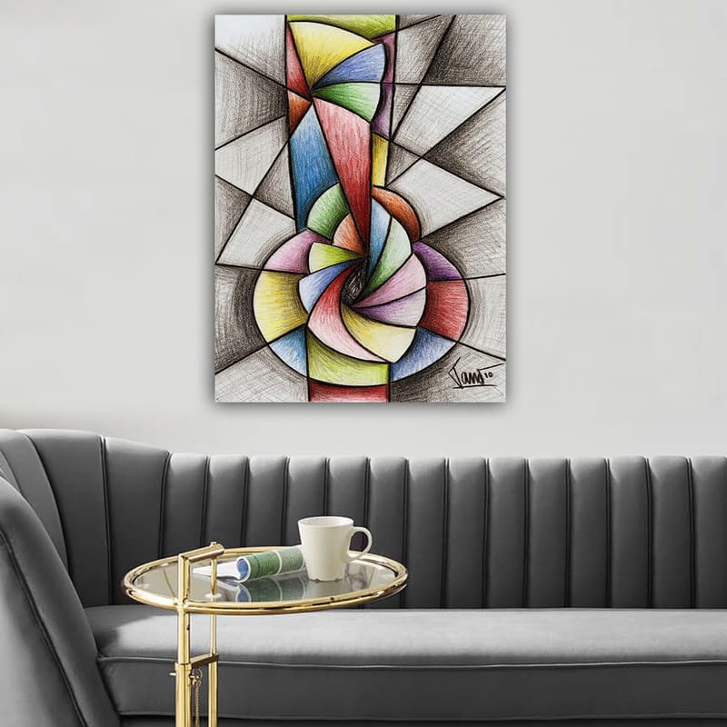 Canvastavla 70x100 cm - Abstrakt geometrisk komposition med en spiralform som dominerar motivet - Grön / Blå / Röd - Inredning & dekor - Tavlor & konst - Canvastavla