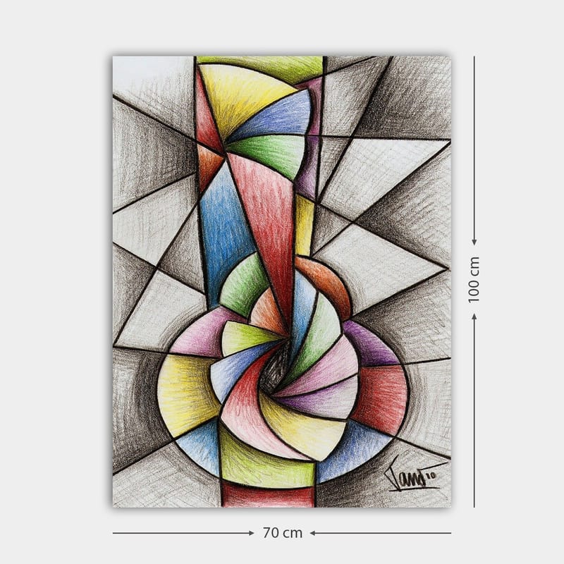 Canvastavla 70x100 cm - Abstrakt geometrisk komposition med en spiralform som dominerar motivet - Grön / Blå / Röd - Inredning & dekor - Tavlor & konst - Canvastavla