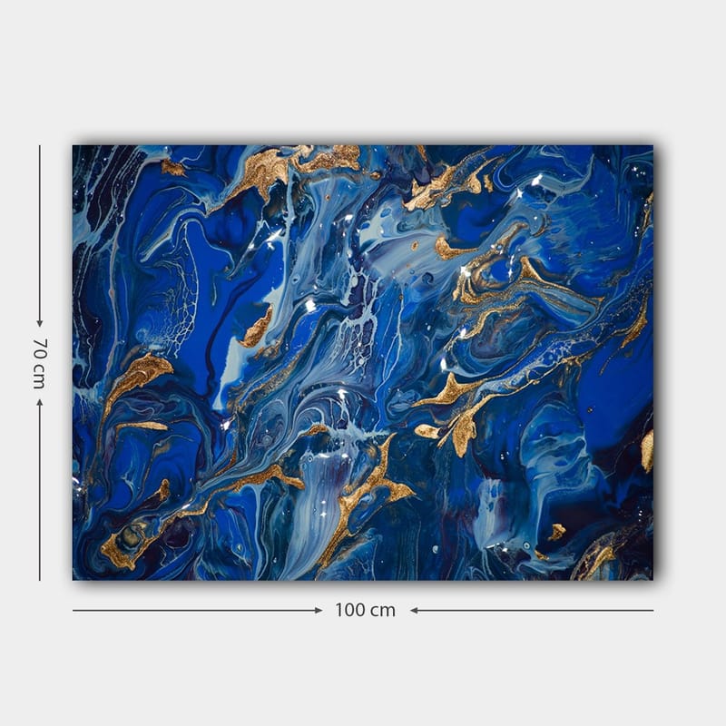 Canvastavla 70x100 cm - Abstrakt havsmotiv med virvlande blå nyanser och inslag av guld - Mörkblå / Ljusblå / Guld - Inredning & dekor - Tavlor & konst - Canvastavla