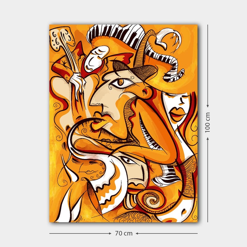 Canvastavla 70x100 cm - Abstrakt komposition av ansikten och former i varma orangea nyanser - Orange / Vit / Svart - Inredning & dekor - Tavlor & konst - Canvastavla