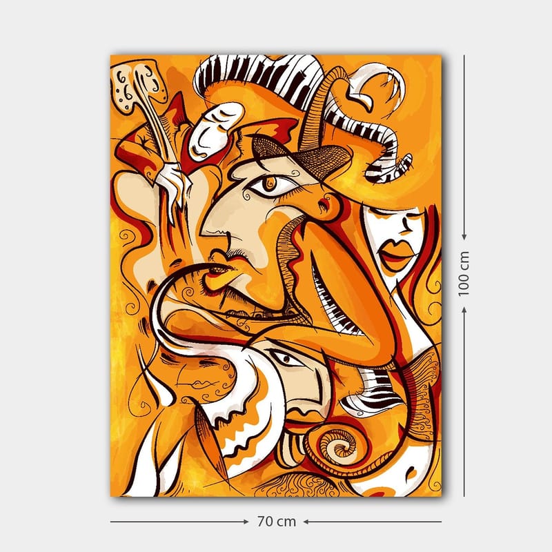 Canvastavla 70x100 cm - Abstrakt komposition av ansikten och former i varma orangea nyanser - Orange / Vit / Svart - Inredning & dekor - Tavlor & konst - Canvastavla